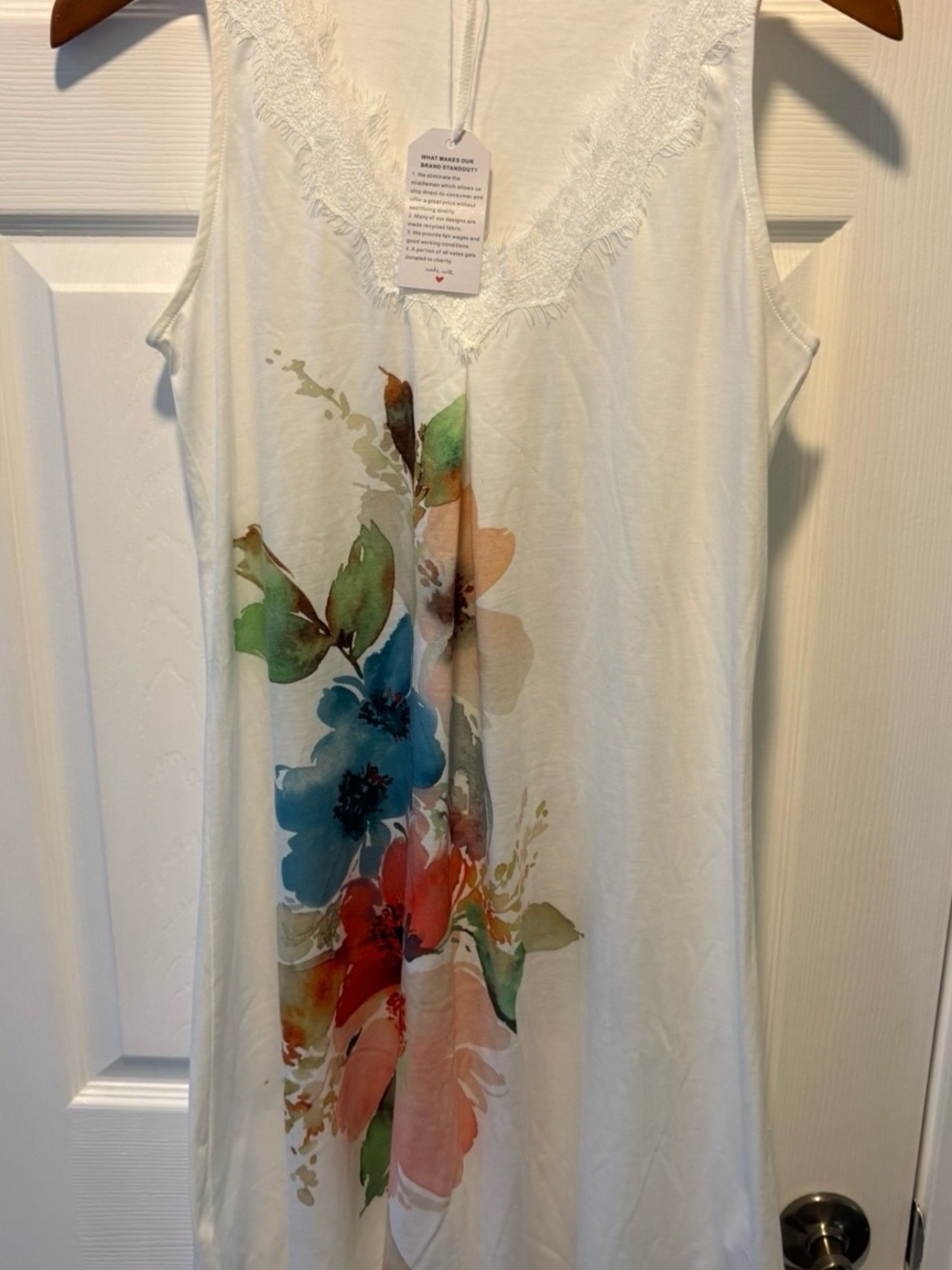 Sleeveless Floral Nightgown - White with Multicolor Bloom